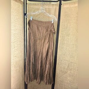NWOT Women's Brown Multiples Broomstick Skirt Brown With Belt Size M